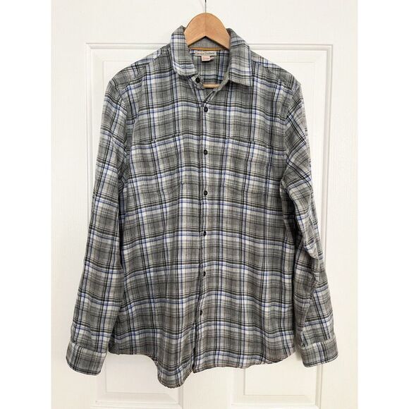 Carbon2Cobalt‎ Mens Medium M Double Cloth Button Front Shirt Sequoia Plaid Gray - Picture 1 of 4